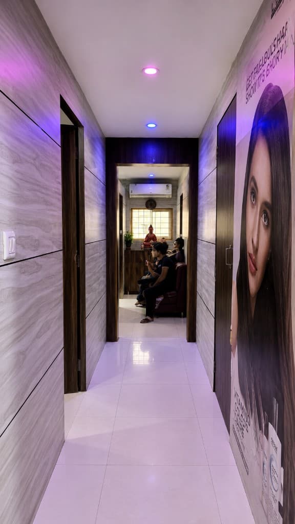 Salon hallway with ambient lighting